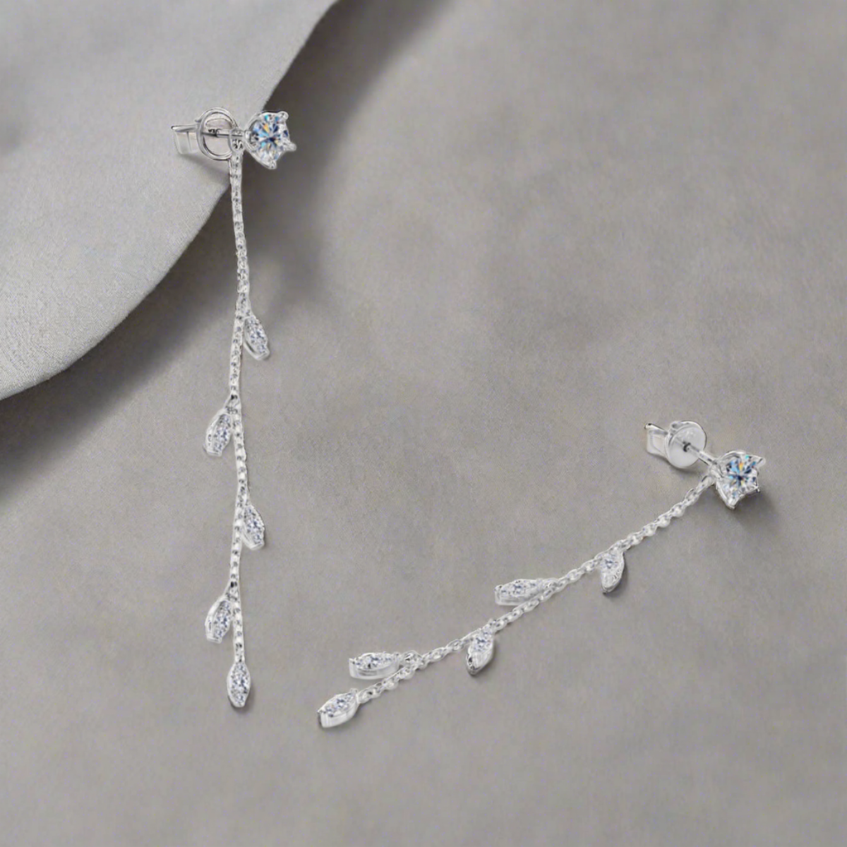 1.38 Carat Moissanite Sterling Silver and Gold Plated Leaf Earrings