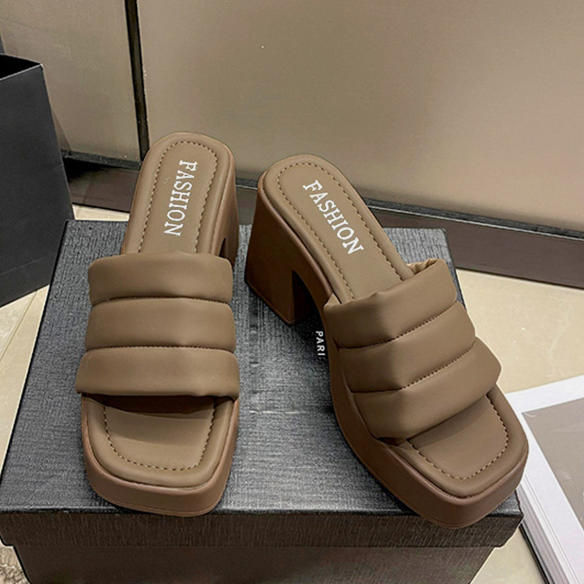 Block Heel Open Toe Sandals