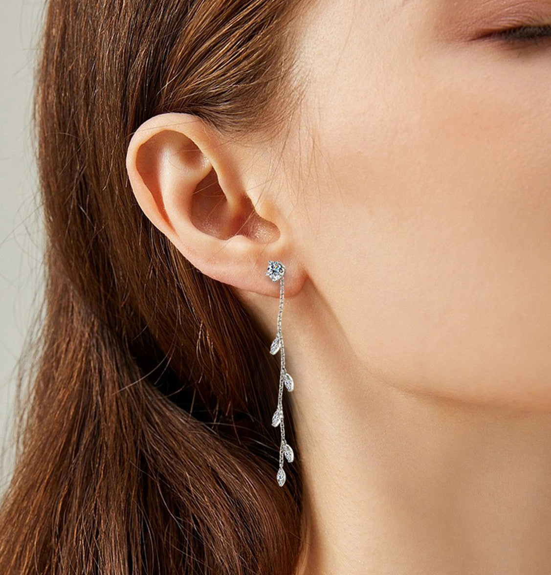1.38 Carat Moissanite Sterling Silver and Gold Plated Leaf Earrings