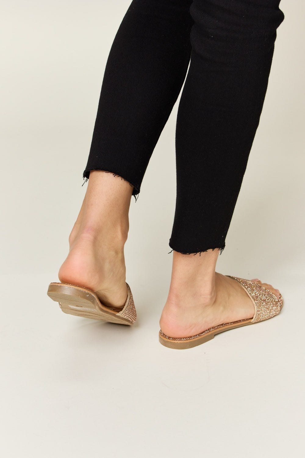 Wild Diva Rose Gold Open Toe Rhinestone Flat Sandals