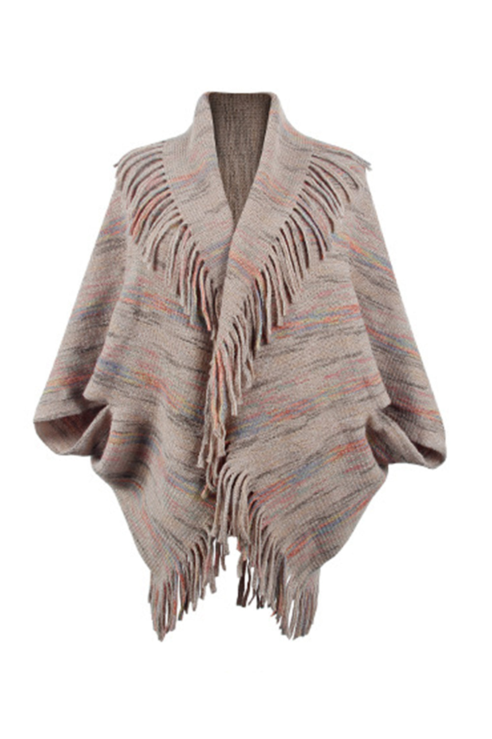 Chocolate open front fringe poncho