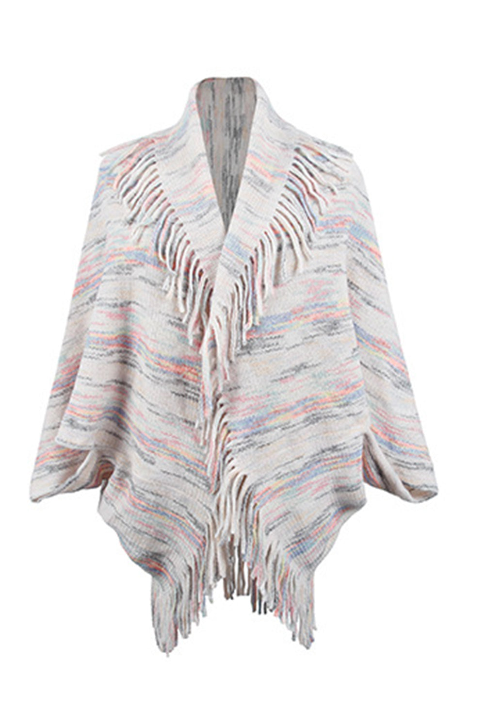 Open front ivory fringe poncho