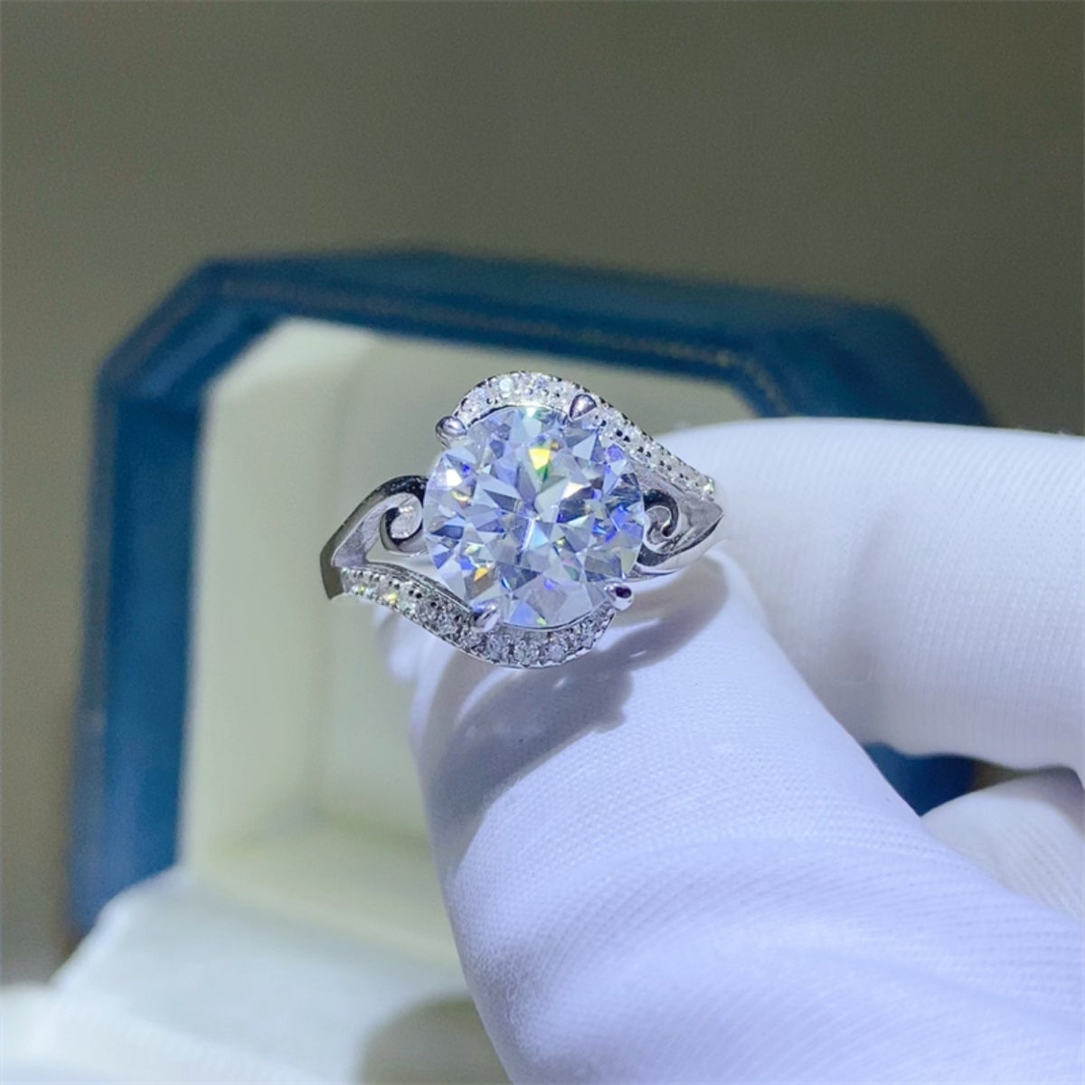 3 Carat Blue Moissanite Sterling Ring