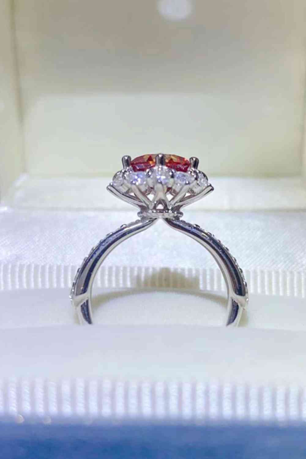 2 carat red moissanite sterling silver ring