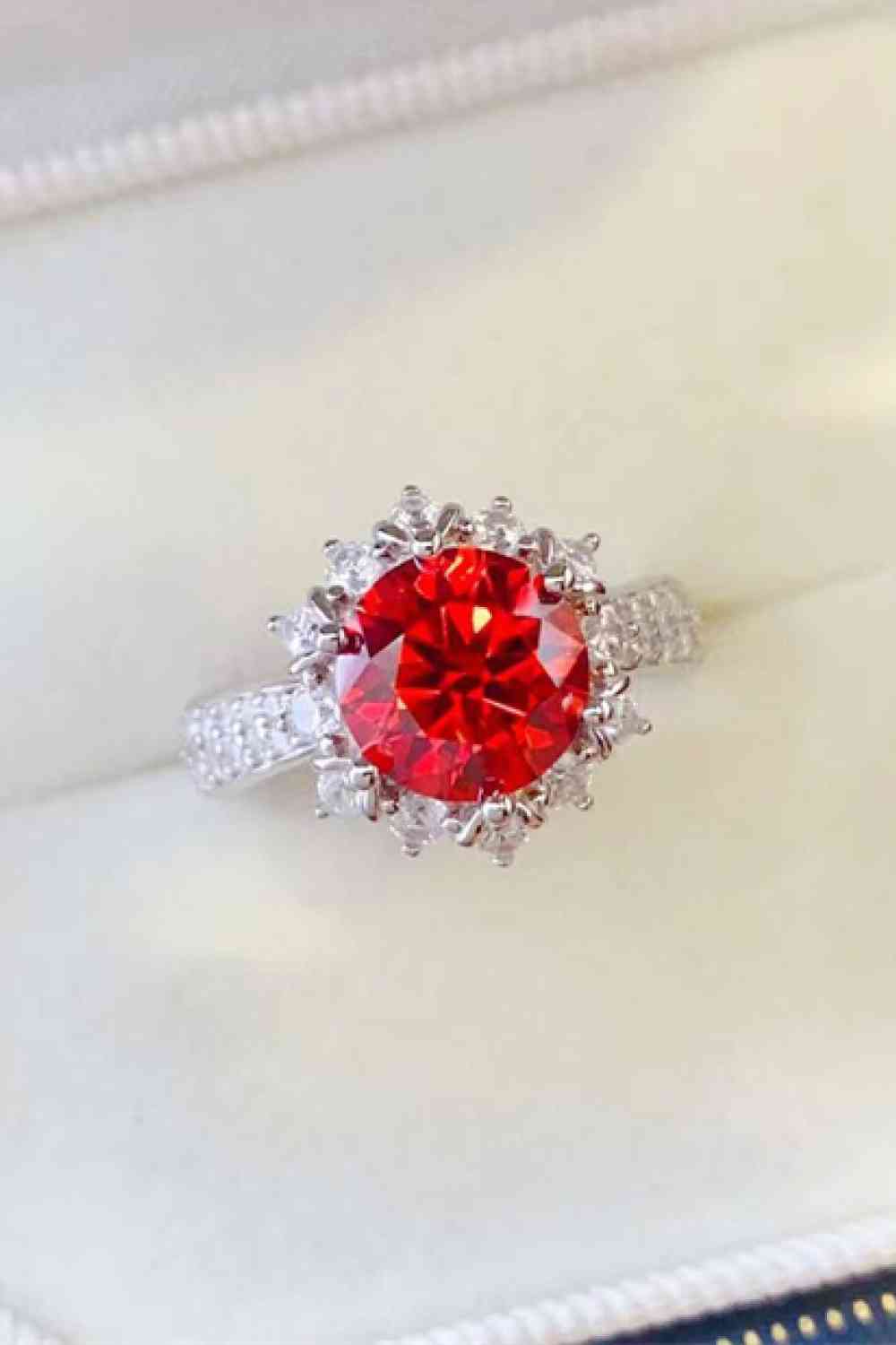 2 carat red moissanite sterling silver ring