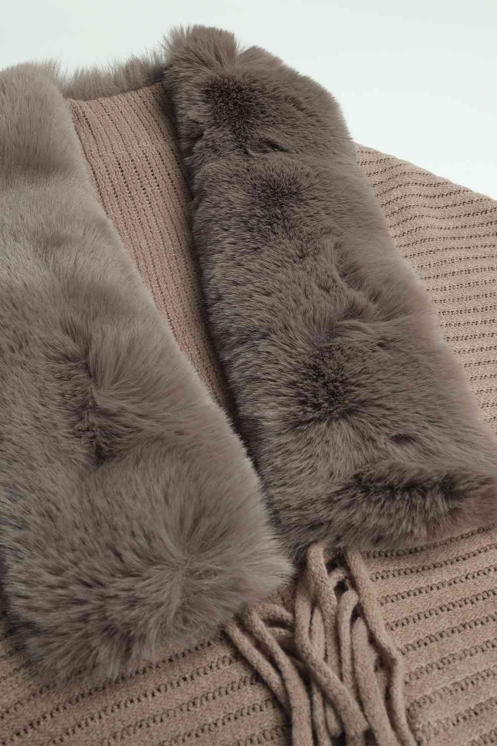 Close up of chocolate open front poncho