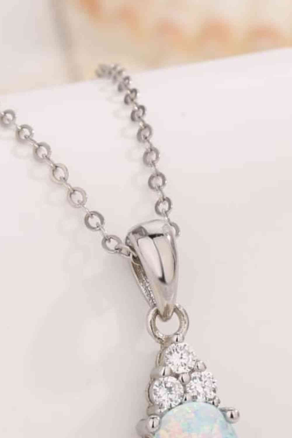 Opal Pendant Necklace Set in Platinum Plated Sterling