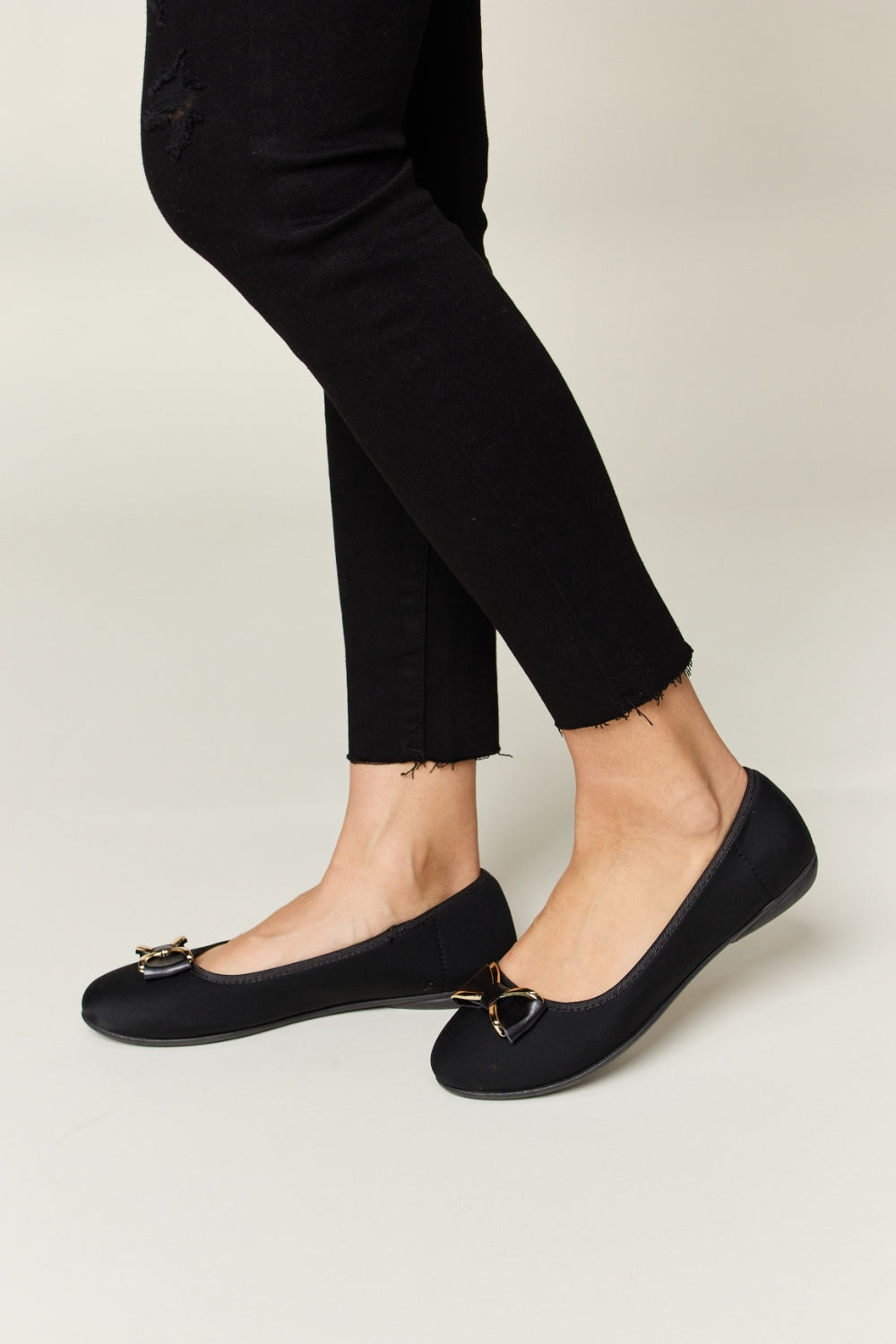Forever Link Metal Buckle Black Flat Loafers