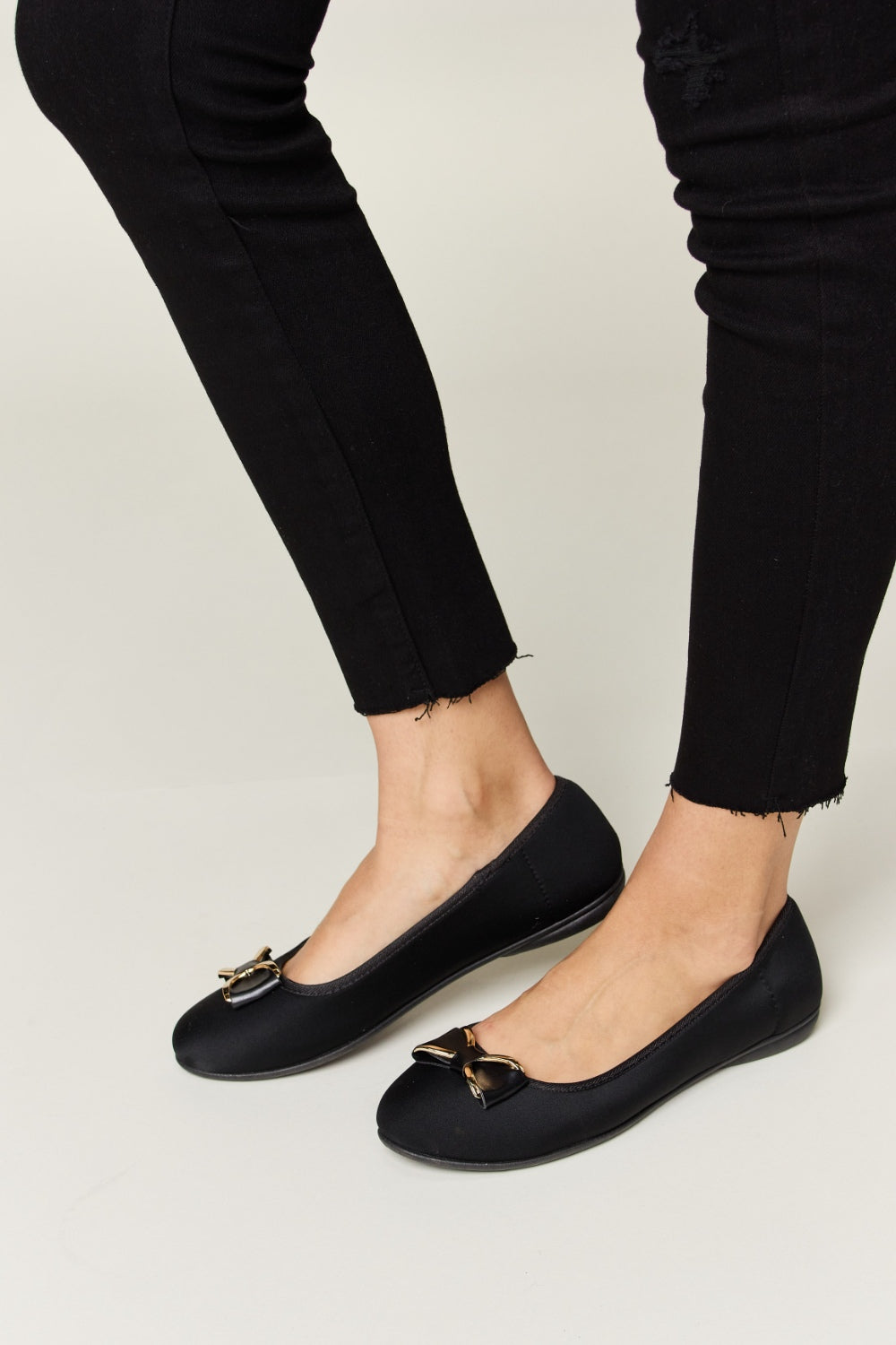 Forever Link Metal Buckle Black Flat Loafers