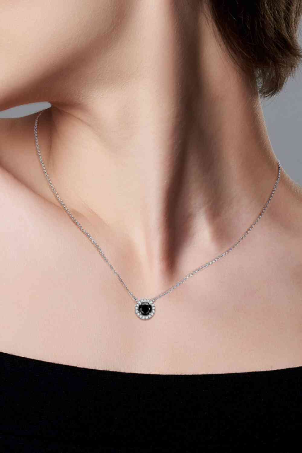 1 carat black moissanite stone pendant set in platinum plated sterling