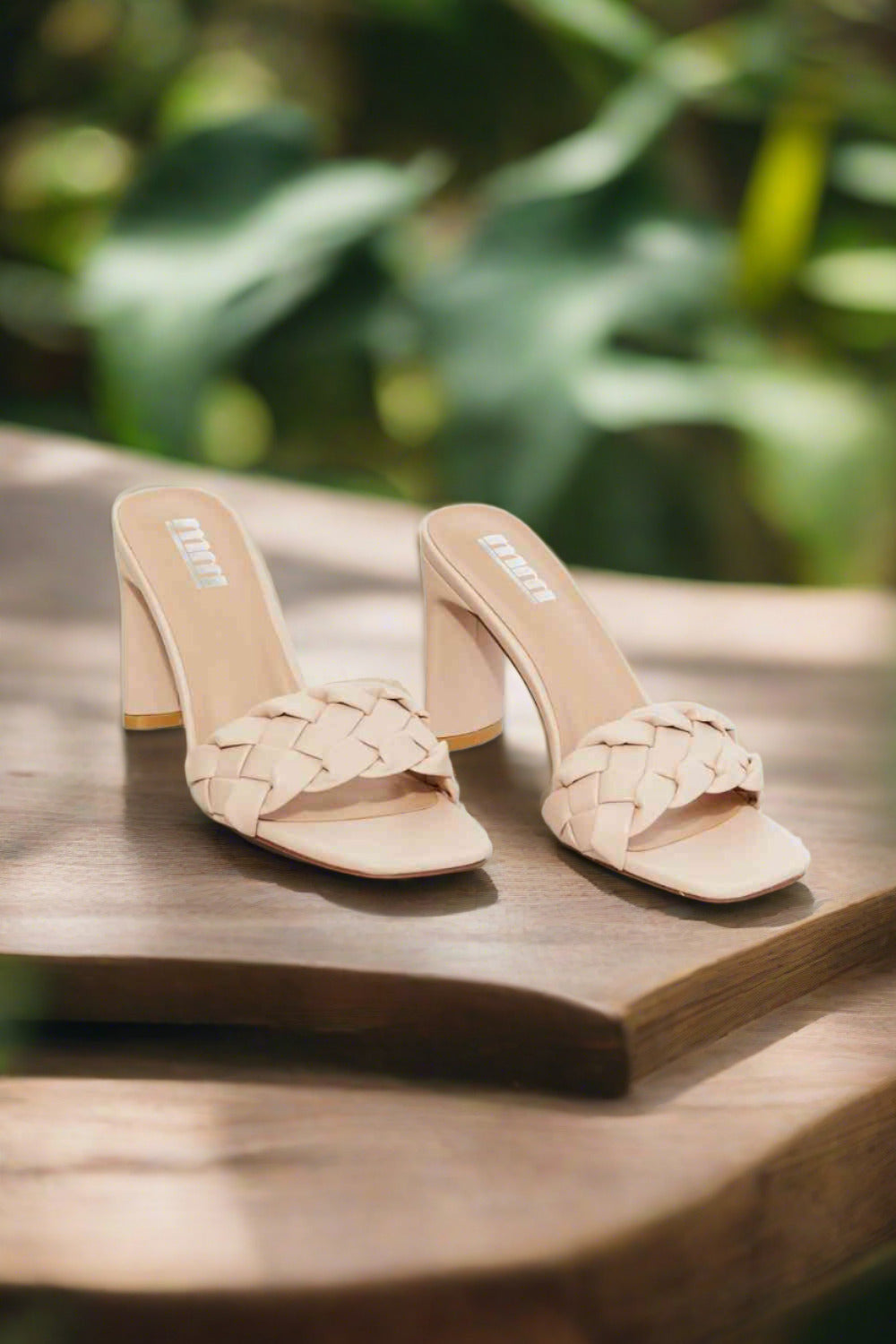 MMShoes Beige Braided Block Heel Sandals