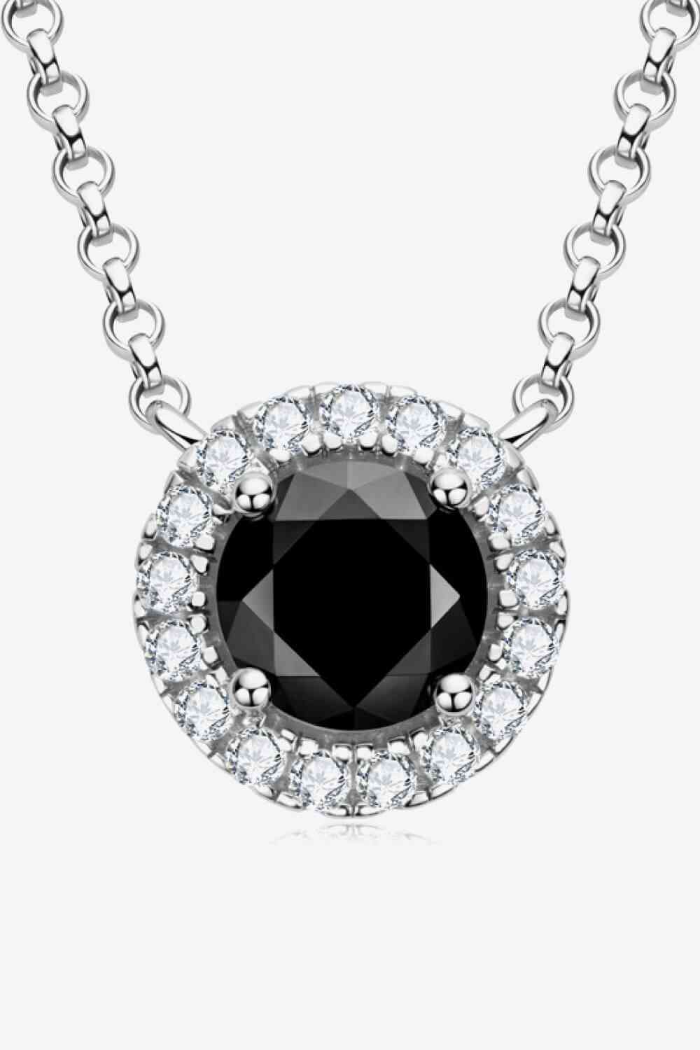 1 carat black moissanite stone pendant set in platinum plated sterling