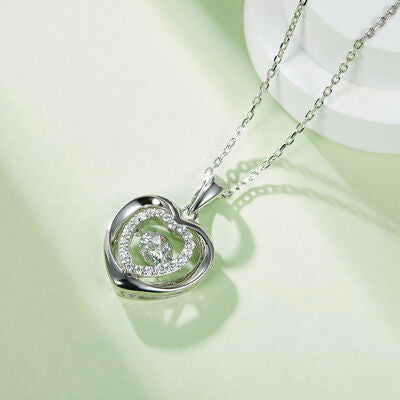 Moissanite stone set in sterling silver heart pendant