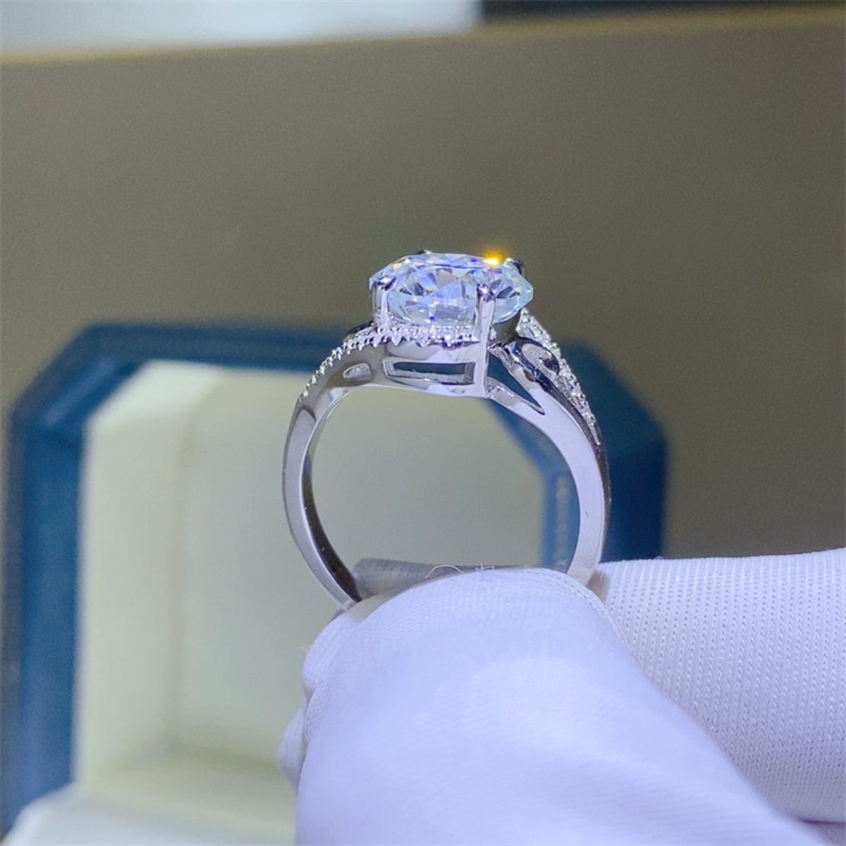 3 Carat Blue Moissanite Sterling Ring
