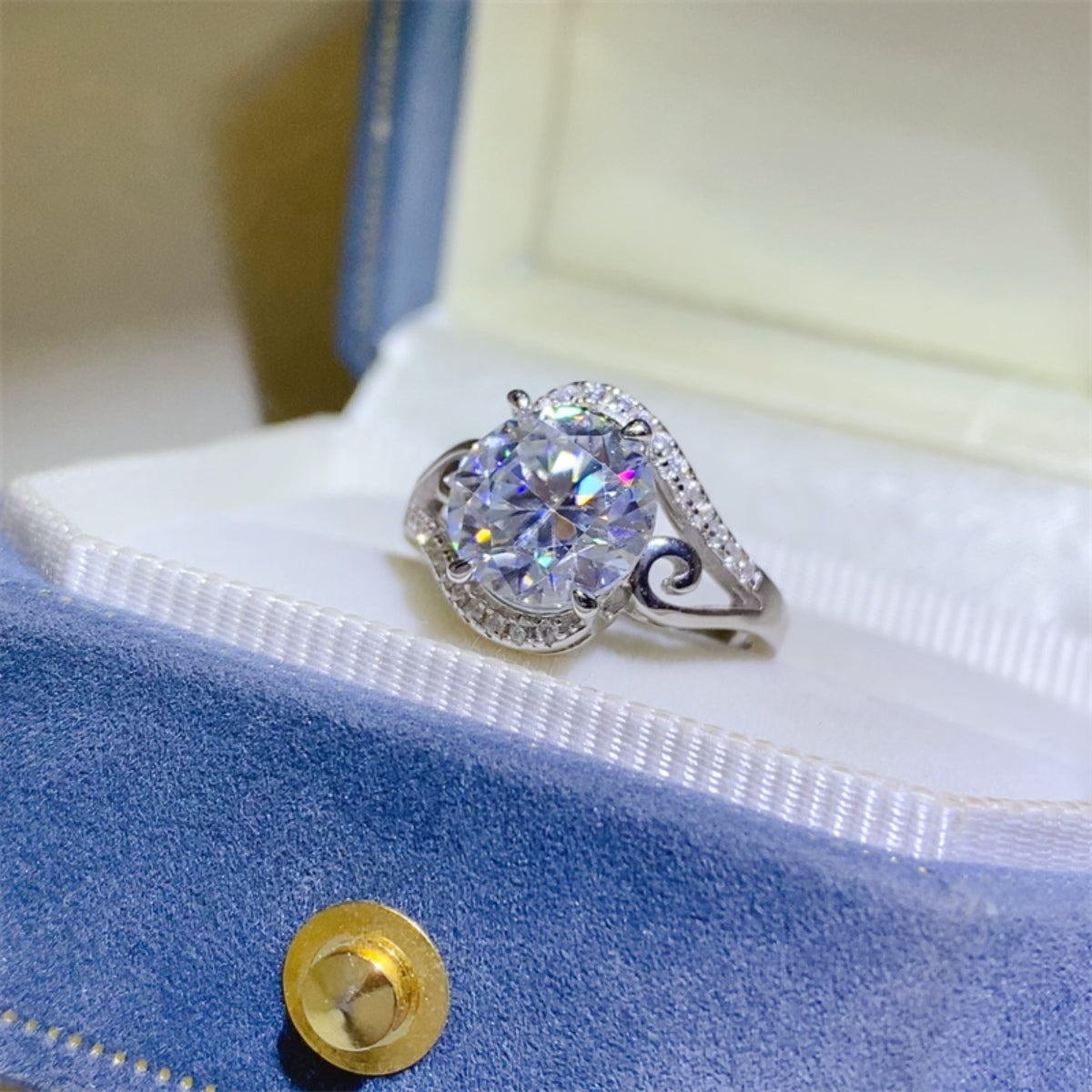 3 Carat Blue Moissanite Sterling Ring