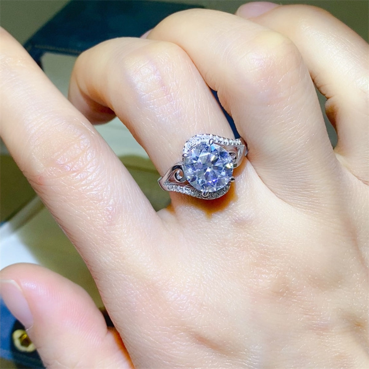 3 Carat Blue Moissanite Sterling Ring