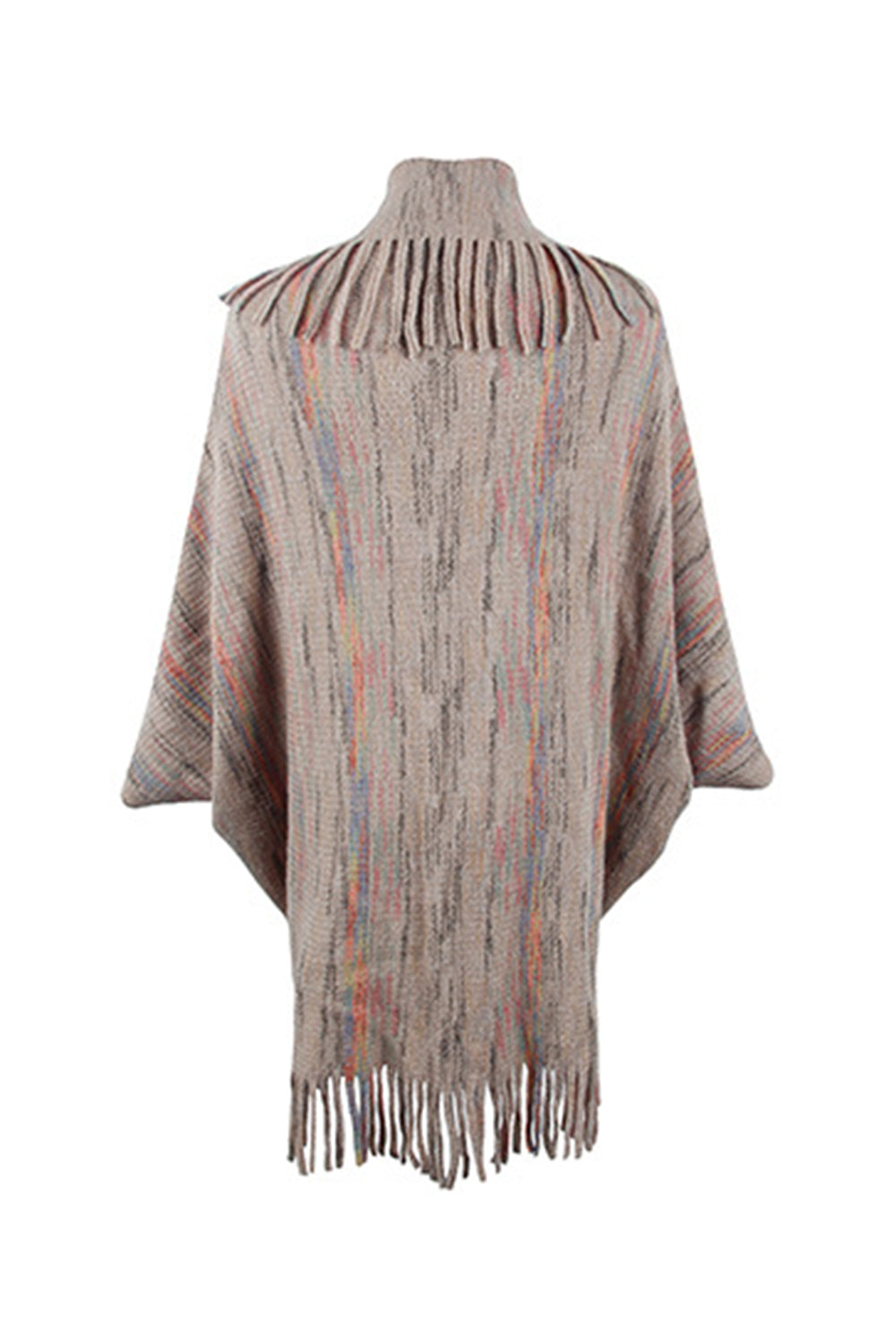 Back of chocolate open front fringe poncho