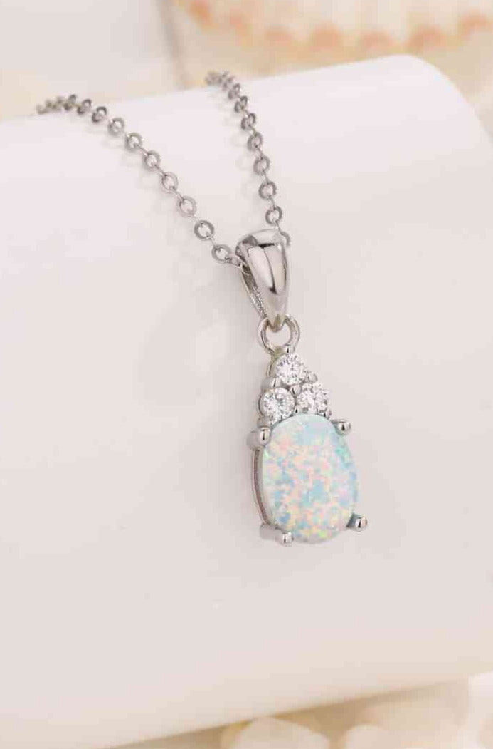Opal Pendant Necklace Set in Platinum Plated Sterling