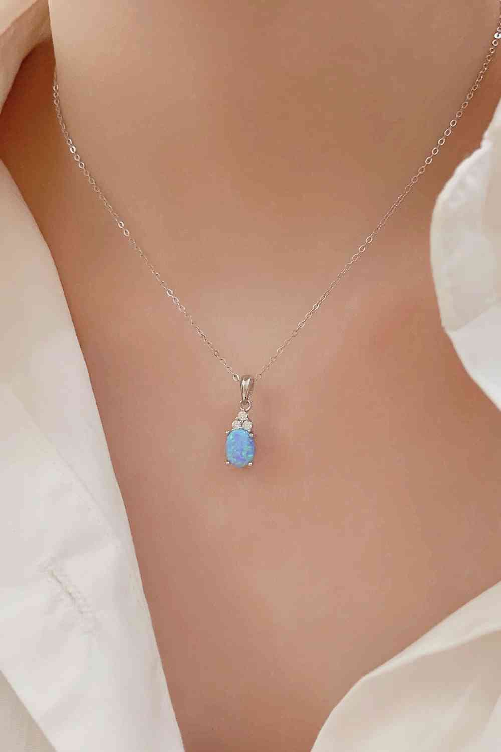 Opal Pendant Necklace Set in Platinum Plated Sterling