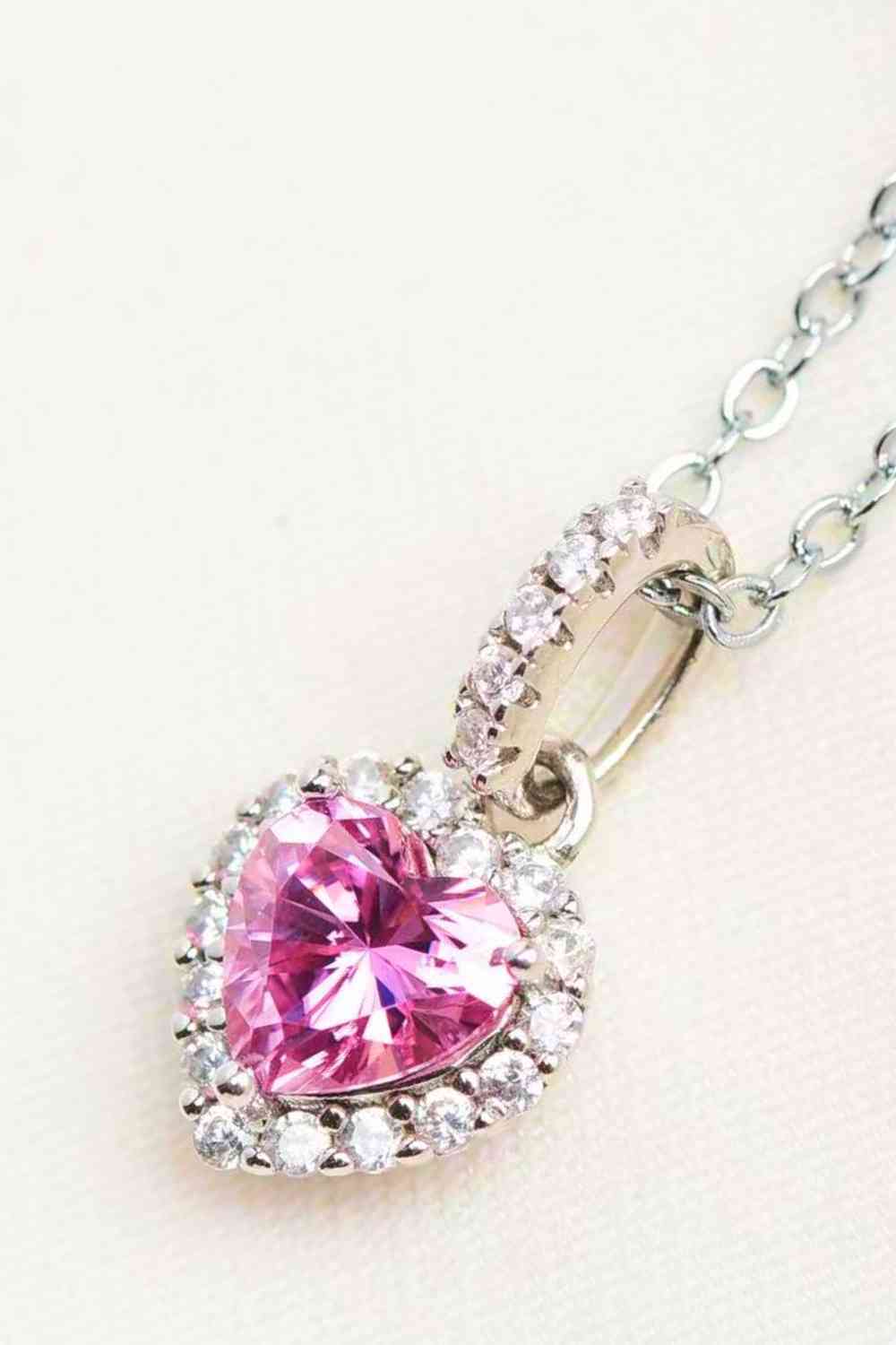 One carat pink moissanite heart pendant