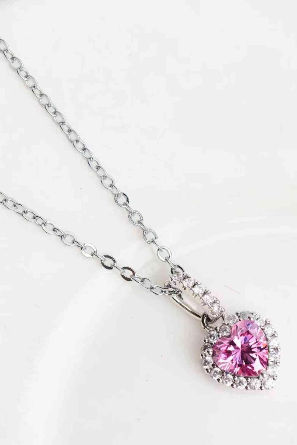 One carat pink moissanite heart pendant