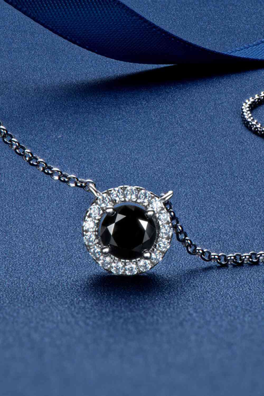 1 carat black moissanite stone pendant set in platinum plated sterling