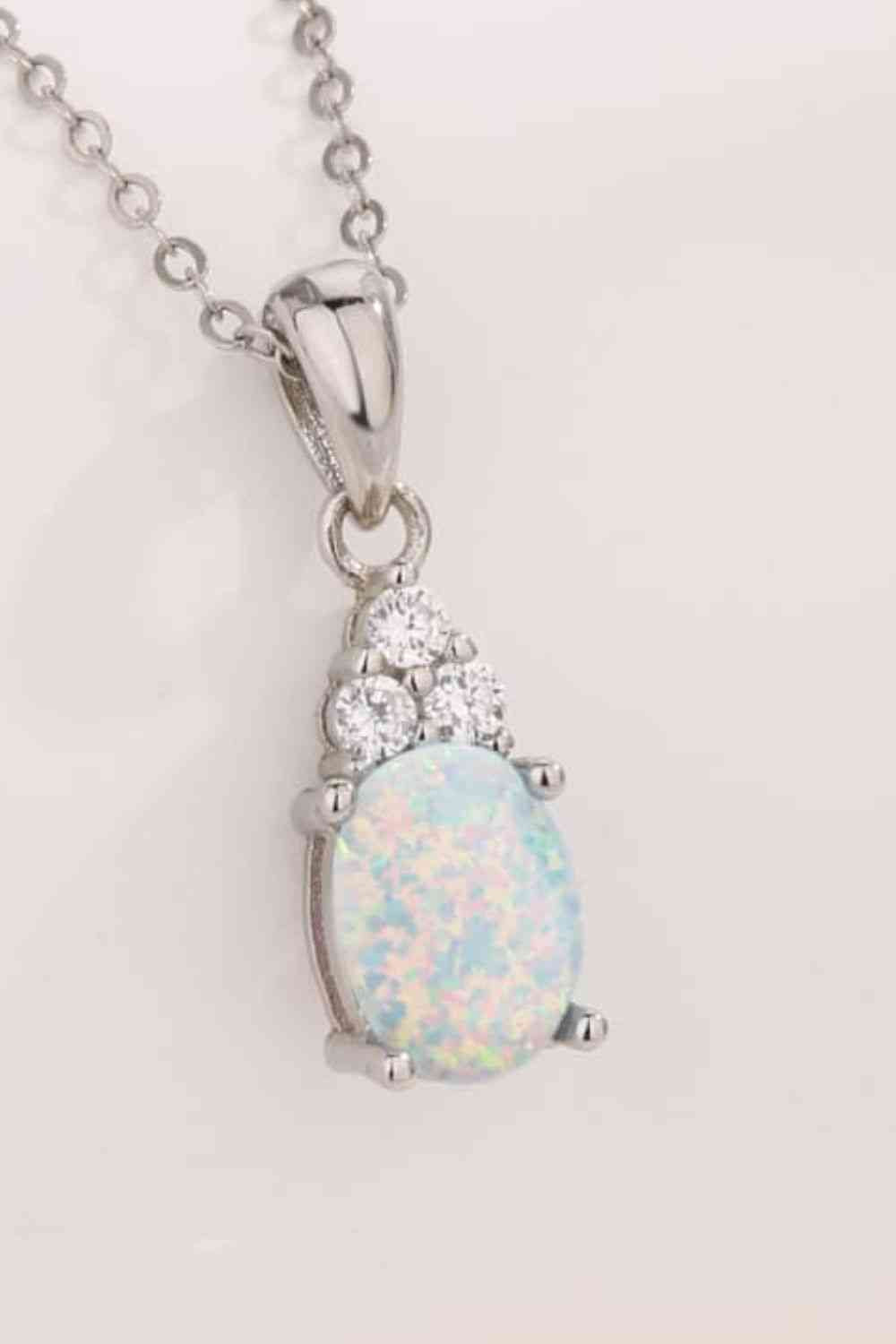 Opal Pendant Necklace Set in Platinum Plated Sterling