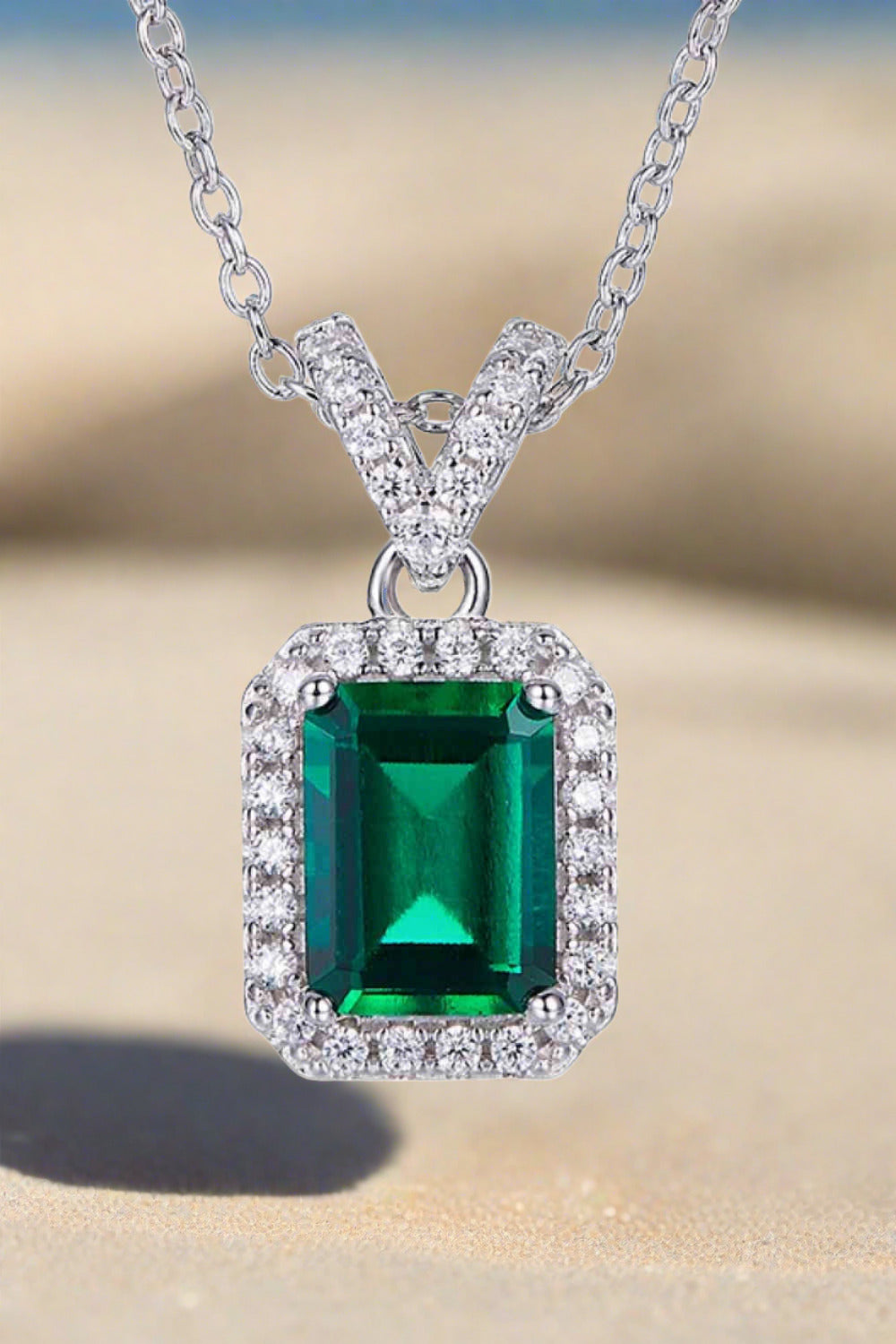 1 1/4 Carat Lab-Grown Emerald Pendant Necklace