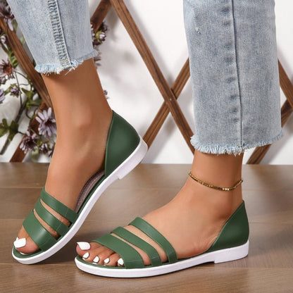 Faux Leather Three-Strap Sandals