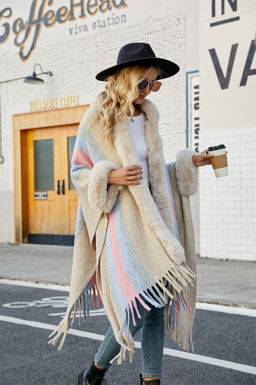 Striped Poncho Cover-Up