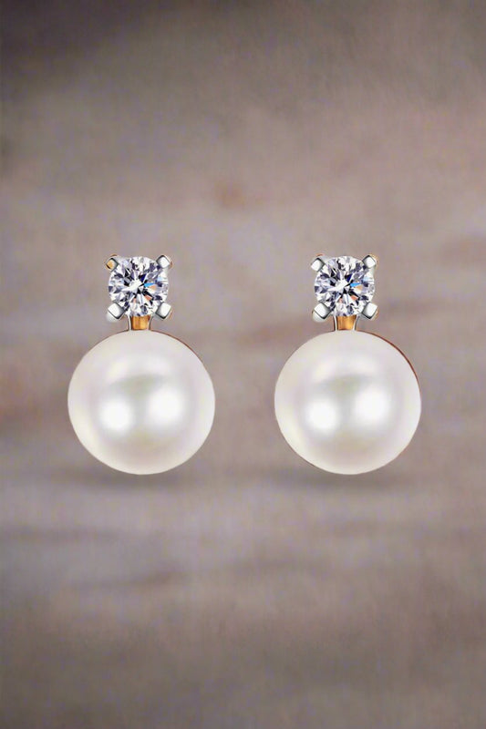 Pearl Stud Earrings with Moissanite