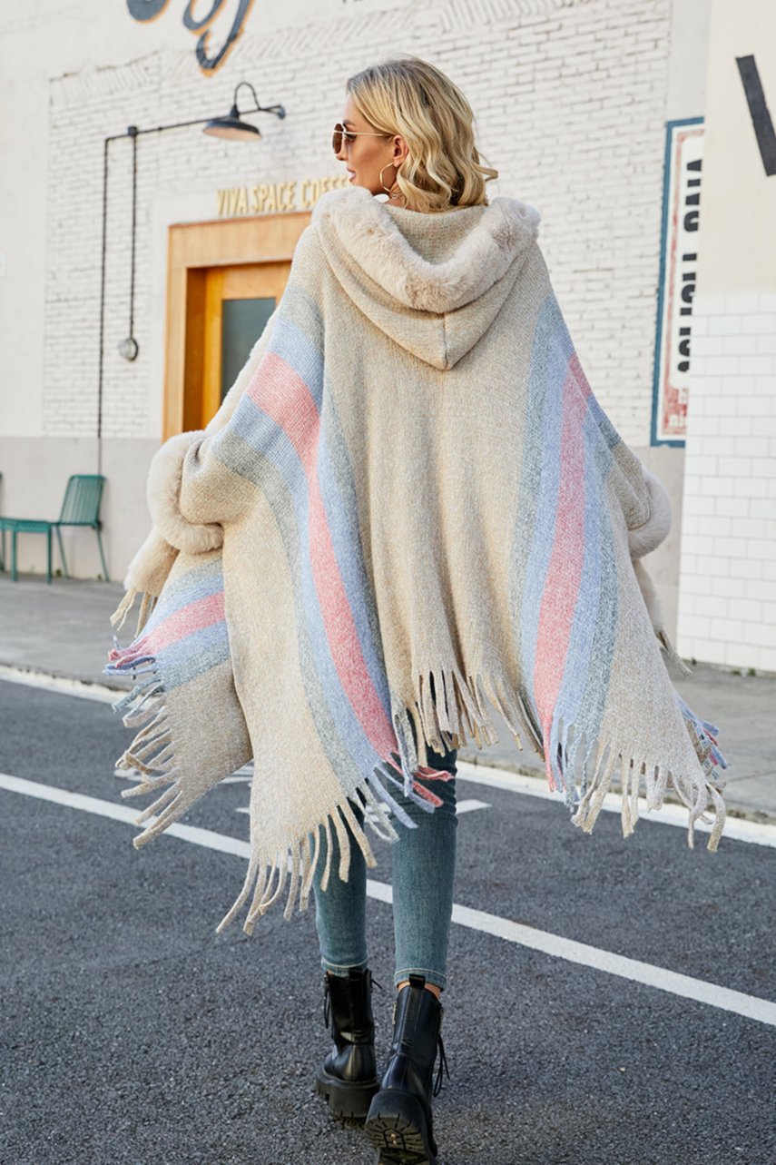 Striped Poncho Cover-Up