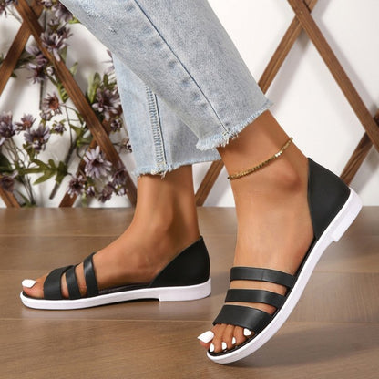 Faux Leather Three-Strap Sandals