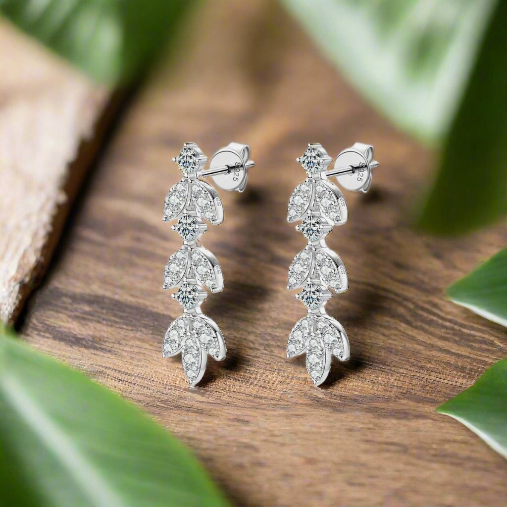 Sterling Silver Moissanite Leaf Earrings