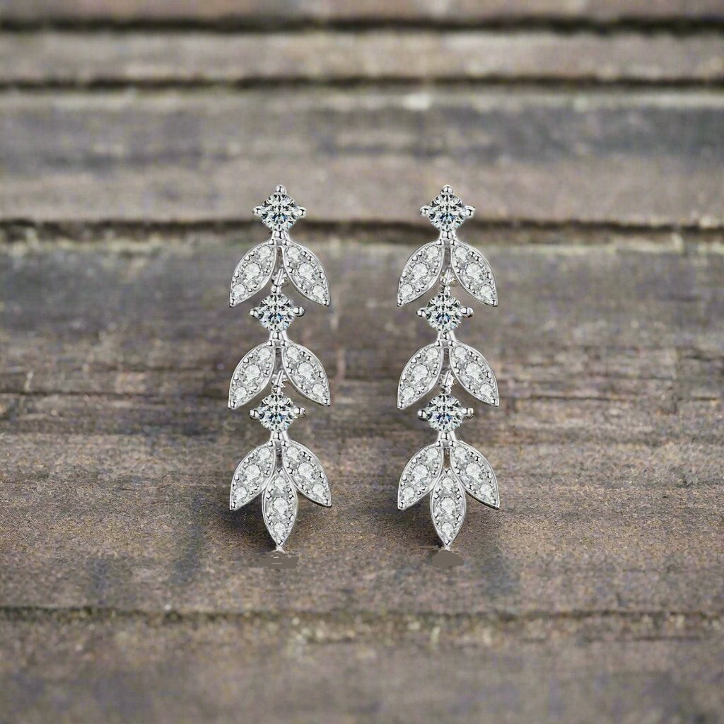 Sterling Silver Moissanite Leaf Earrings