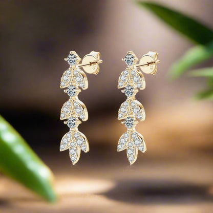 Sterling Silver Moissanite Leaf Earrings