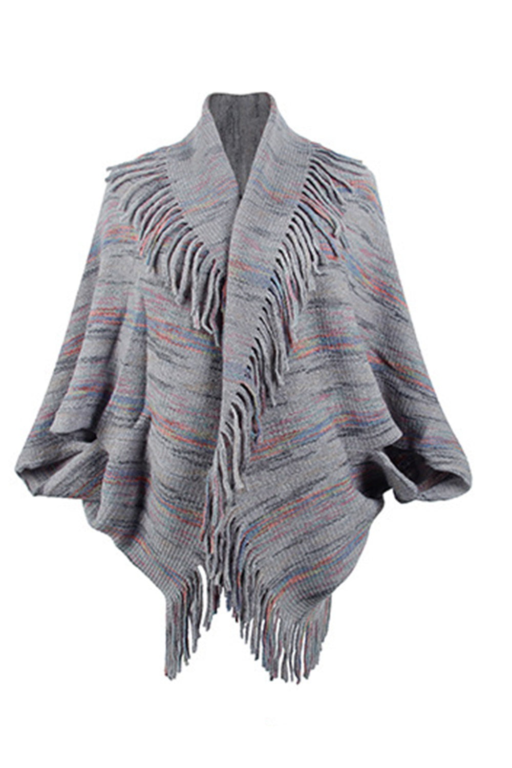Charcoal open front fringe poncho