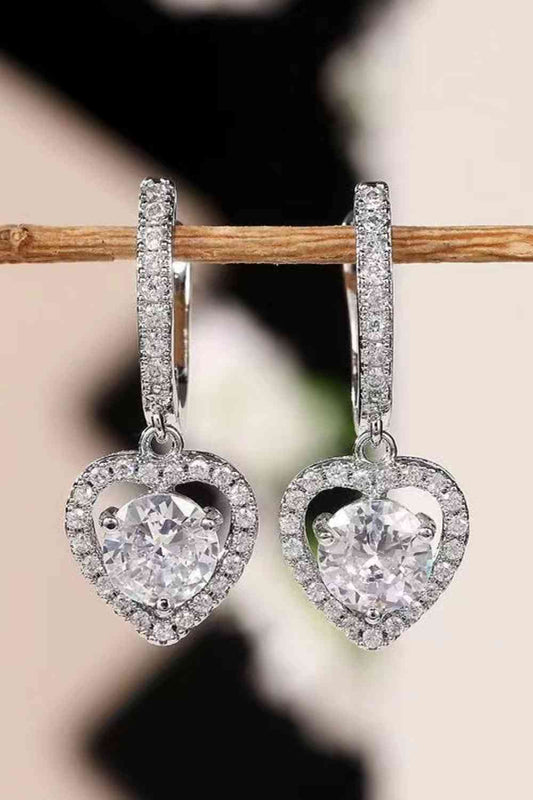 2 Carat Moissanite Platinum-Plated Heart Earrings