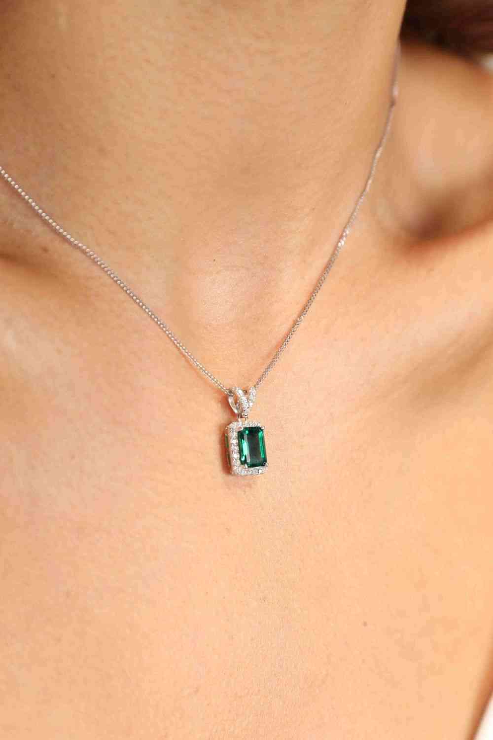 1 1/4 Carat Lab-Grown Emerald Pendant Necklace