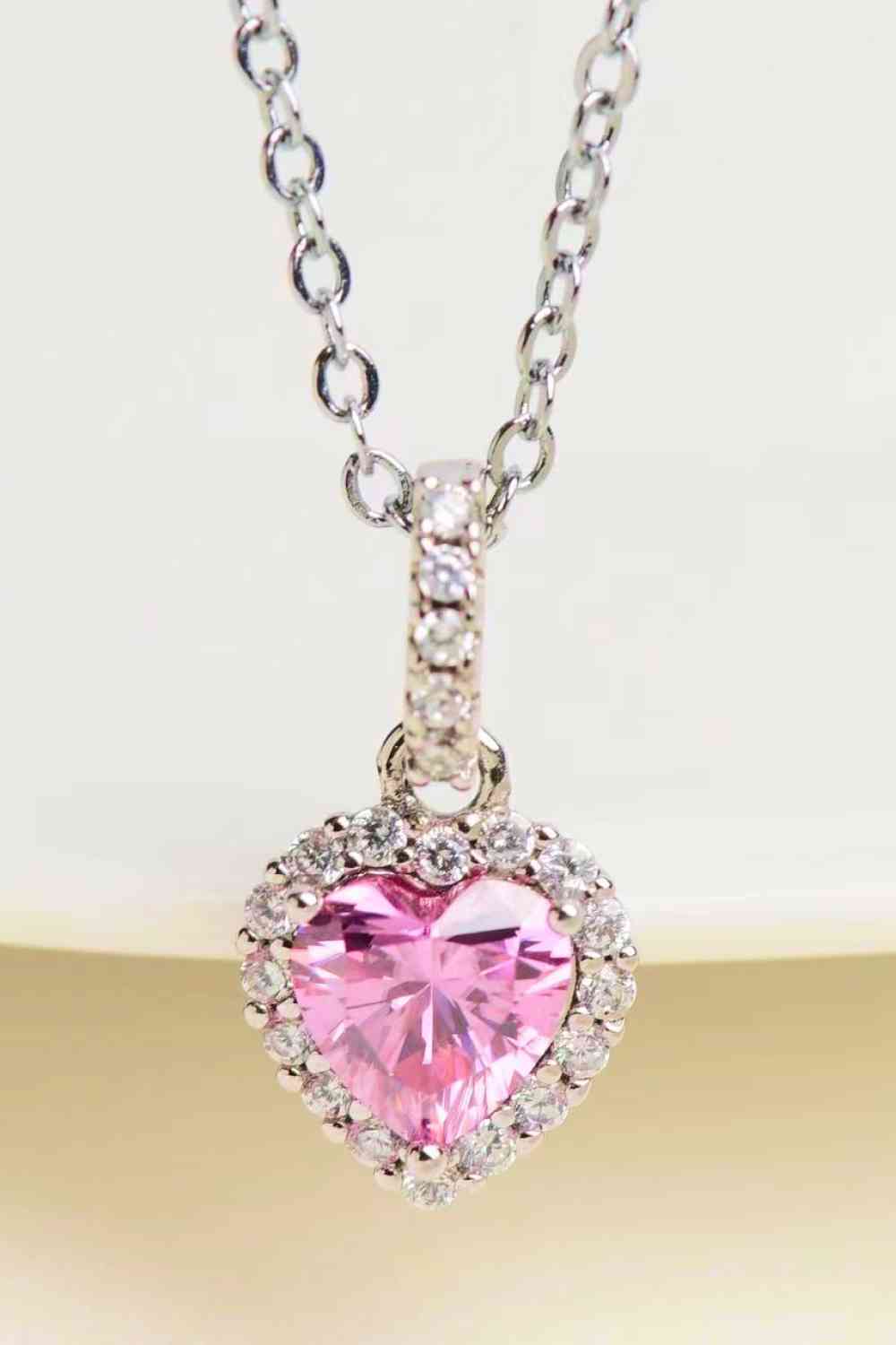One carat pink moissanite heart pendant