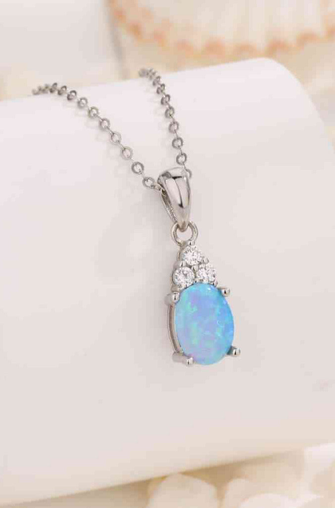 Opal Pendant Necklace Set in Platinum Plated Sterling