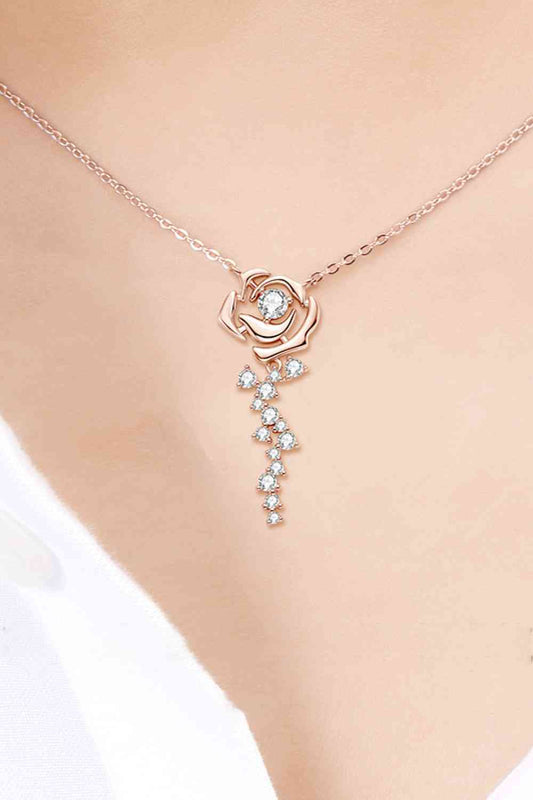Moissanite and Rose Gold Plated Flower Necklace