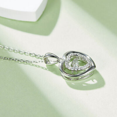 Moissanite stone set in sterling silver heart pendant