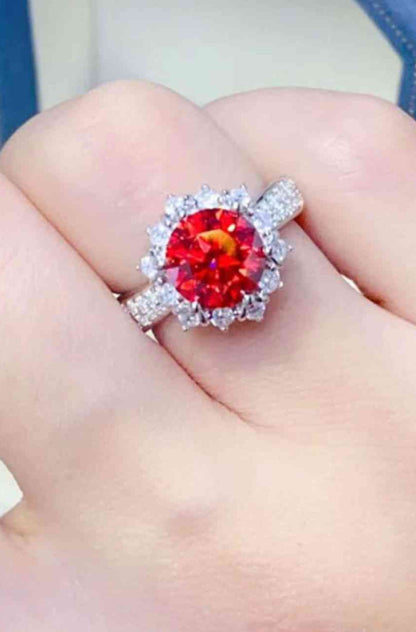 2 carat red moissanite sterling silver ring