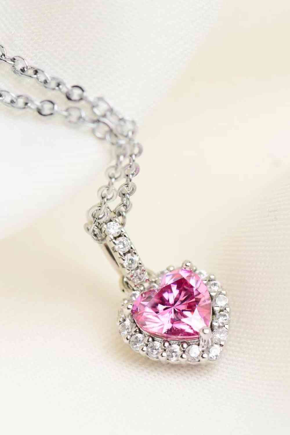 One carat pink moissanite heart pendant