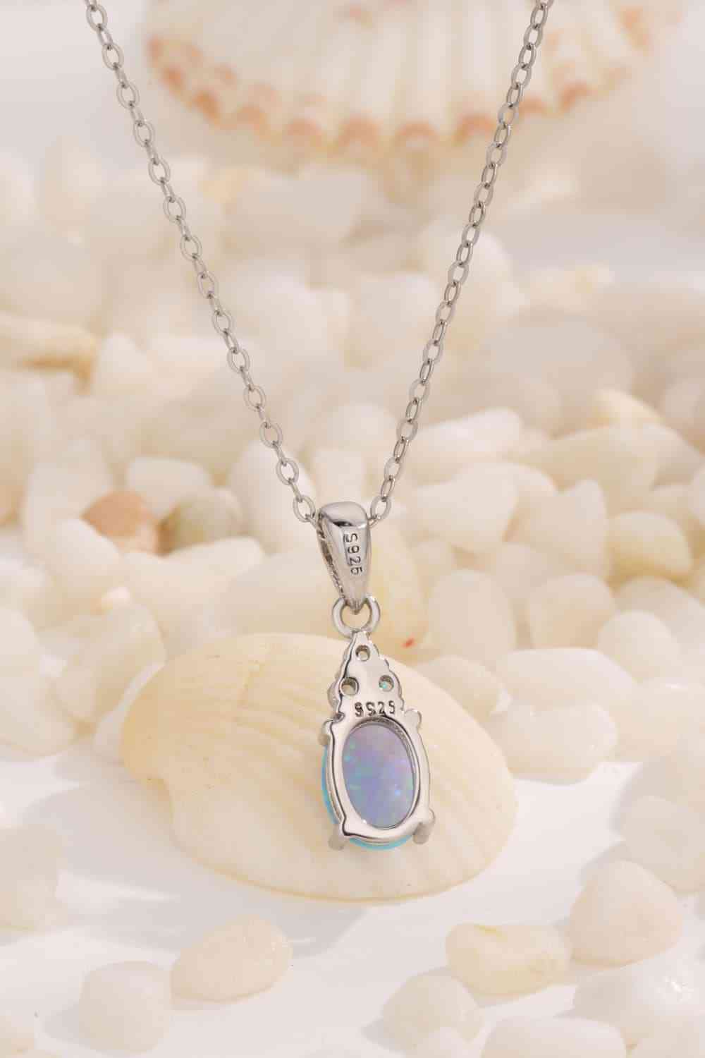 Opal Pendant Necklace Set in Platinum Plated Sterling