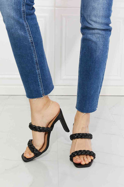MMShoes Black Double Braided Block Heel Sandal